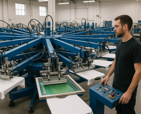 Producción industrial de serigrafía en España — maquinaria profesional para marcas y empresas